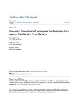 Dispersal of Fenusa Dohrnii (Hymenoptera: Tenthredinidae) from an Alnus Short-Rotation Forest Plantation