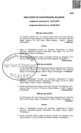 Afr High Court of Chhattisgarh, Bilaspur