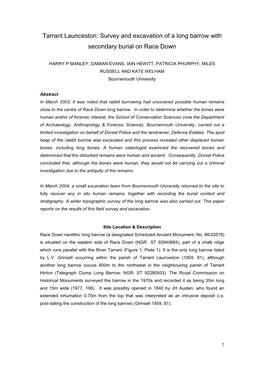 Tarrant Launceston: Survey and Excavation of a Long Barrow with Secondary Burial on Race Down