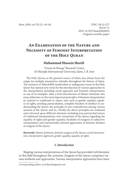 An Examination of the Nature and Necessity of Feminist Interpretation of the Holy Quran