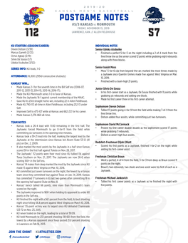 Postgame Notes #5/3 Kansas Vs Monmouth Friday, November 15, 2019 112 Lawrence, Kan