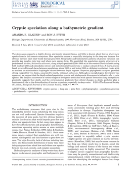 Cryptic Speciation Along a Bathymetric Gradient