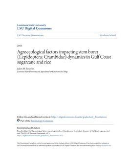 Agroecological Factors Impacting Stem Borer (Lepidoptera: Crambidae) Dynamics in Gulf Coast Sugarcane and Rice Julien M