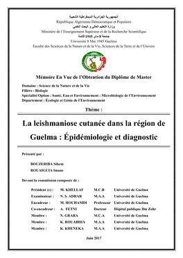 La Leishmaniose Cutanée Dans La Région De Guelma : Épidémiologie Et Diagnostic