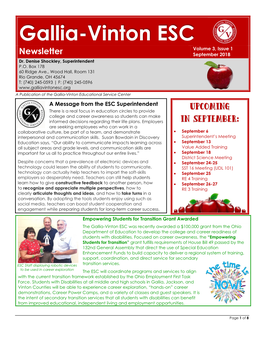 Gallia-Vinton ESC Volume 3, Issue 1 Newsletter September 2018 Dr