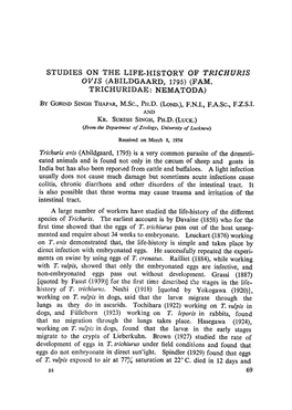 Trichuris Ovis (Abildgaard, 1795) (Fam