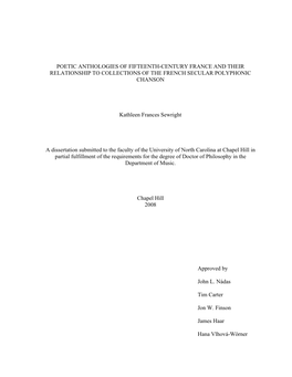 Poetic Anthologies of Fifteenth-Century France and Their Relationship to Collections of the French Secular Polyphonic Chanson