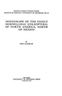 Monograph of the Family Mordellidae (Coleoptera) of North America, North of Mexico