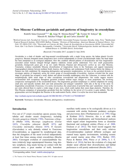 New Miocene Caribbean Gavialoids and Patterns of Longirostry in Crocodylians A,B,C� B,D E Rodolfo Salas-Gismondi , Jorge W