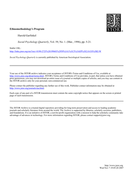 Harold Garfinkel: Ethnomethodology's Program