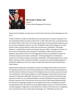 MG Joseph P. Mcgee, USA Director US Army Talent Management Task Force