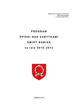 Gminny Program Opieki Nad Zabytkami. Gmina Babiak