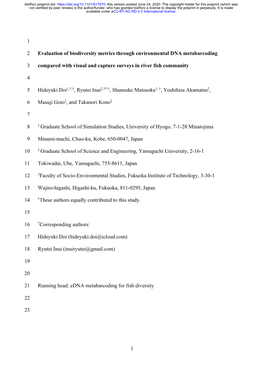 Evaluation of Biodiversity Metrics Through Environmental DNA Metabarcoding Compared with Visual and Capture Surveys in River