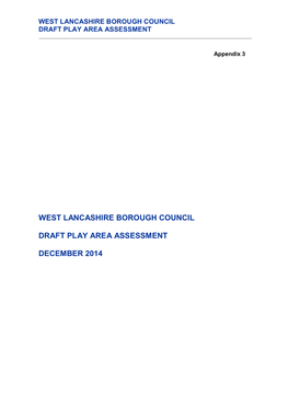 West Lancashire Borough Council Draft Play Area Assessment