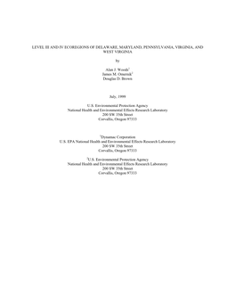 Level Iii and Iv Ecoregions of Pennsylvania