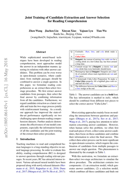 Arxiv:1805.06145V1 [Cs.CL] 16 May 2018 Their Information to Select the ﬁnal Answer