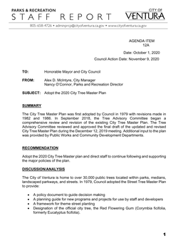 City Tree Master Plan Adopted November 9, 2020