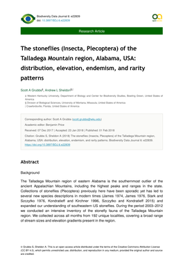 The Stoneflies (Insecta, Plecoptera) of the Talladega Mountain Region, Alabama, USA: Distribution, Elevation, Endemism, and Rarity Patterns
