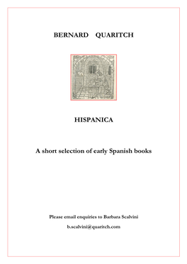 BERNARD QUARITCH HISPANICA a Short Selection of Early Spanish Books