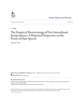 The Empirical Shortcomings of First Amendment Jurisprudence: a Historical Perspective on the Power of Hate Speech, 40 Santa Clara L