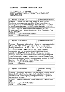 Section B – Matters for Information