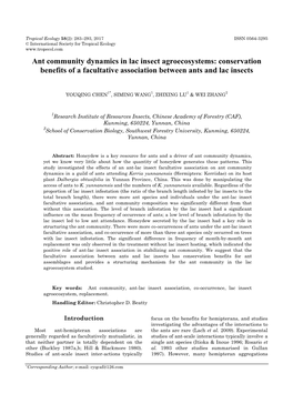 Ant Community Dynamics in Lac Insect Agroecosystems: Conservation Benefits of a Facultative Association Between Ants and Lac Insects