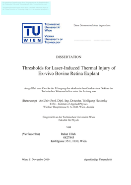 Thresholds for Laser-Induced Thermal Injury of Ex-Vivo Bovine Retina Explant