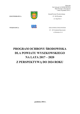 Program Ochrony Środowiska Dla Powiatu Wyszkowskiego Na Lata 2017 – 2020 Z Perspektywą Do 2024 Roku