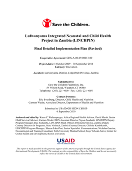 Lufwanyama Integrated Neonatal and Child Health Project in Zambia (LINCHPIN)