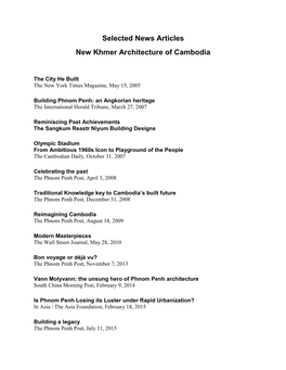 Selected News Articles New Khmer Architecture of Cambodia