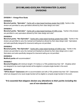 2015 Milang-Goolwa Freshwater Classic Divisions