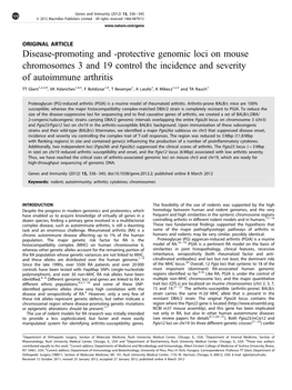 Protective Genomic Loci on Mouse Chromosomes 3 and 19 Control the Incidence and Severity of Autoimmune Arthritis