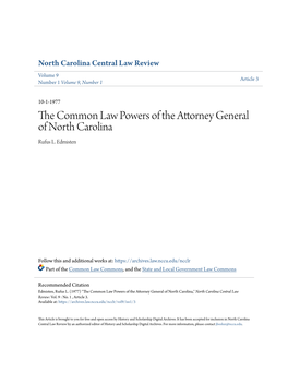 The Common Law Powers of the Attorney General of North Carolina