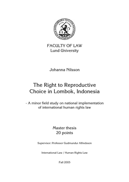 The Right to Reproductive Choice in Lombok, Indonesia