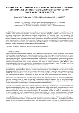 Engineering Analysis for a Mangrove Planting Site – Towards a Sustainable Community-Engaged Coastal Protection Program in the Philippines