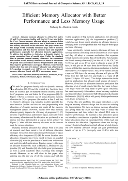 Efficient Memory Allocator with Better Performance and Less Memory