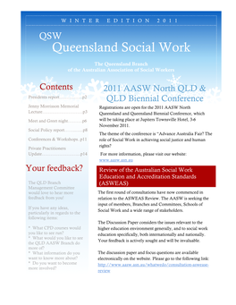Queensland Social Work the Queensland Branch of the Australian Association of Social Workers