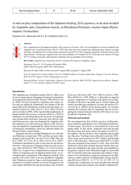 A Note on Prey Composition of the Japanese Treefrog, Hyla Japonica