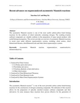 Recent Advances on Organocatalysed Asymmetric Mannich Reactions