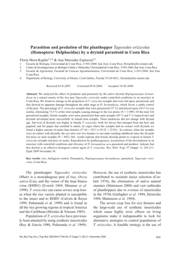 Parasitism and Predation of the Planthopper Tagosodes Orizicolus (Homoptera: Delphacidae) by a Dryinid Parasitoid in Costa Rica