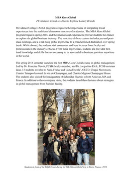 MBA Goes Global PC Students Travel to Milan to Explore Luxury Brands