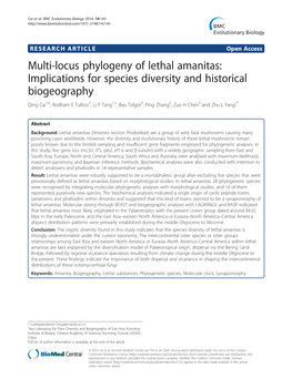 Multi-Locus Phylogeny of Lethal Amanitas: Implications for Species Diversity and Historical Biogeography