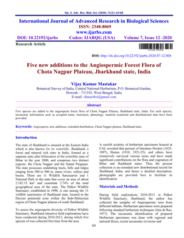 Five New Additions to the Angiospermic Forest Flora of Chota Nagpur Plateau, Jharkhand State, India