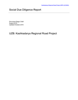 Social Due Diligence Report UZB: Kashkadarya Regional Road Project