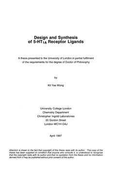 Design and Synthesis of 5-HT1A Receptor Ligands