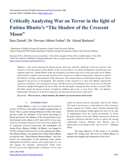 Critically Analyzing War on Terror in the Light of Fatima Bhutto's “The Shadow of the Crescent Moon”