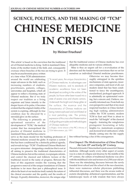Science, Politics, and the Making of “Tcm” Chinese Medicine in Crisis