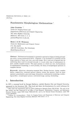 Fundamenta Morphologicae Mathematicae * 1. Introduction
