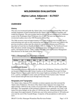 Alpine Lakes Adjacent Wilderness Evaluation