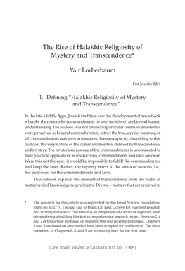 The Rise of Halakhic Religiosity of Mystery and Transcendence*
